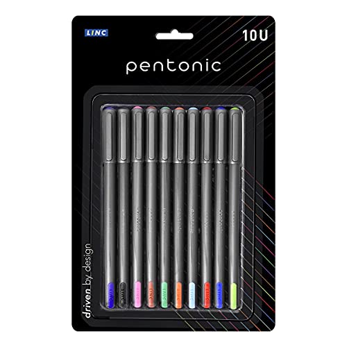 Pentonic Ball Pen Blister Pack | 0.7 mm Tip Size | Smooth Writing, Sleek Matte Finish | Use For School, office | Black Body, Multicolor Ink, Pack of 10
