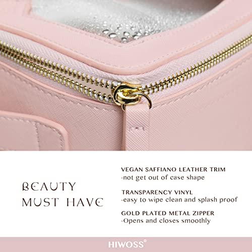 Hiwoss-Clear-Makeup-Bags-with-Zipper-for-Travel-Clear-Cosmetic-bag-with-2-Separate-Compartments-Top-Handle-Waterproof-Large-Clear-Makeup-Train-Case-Organizer-Pink