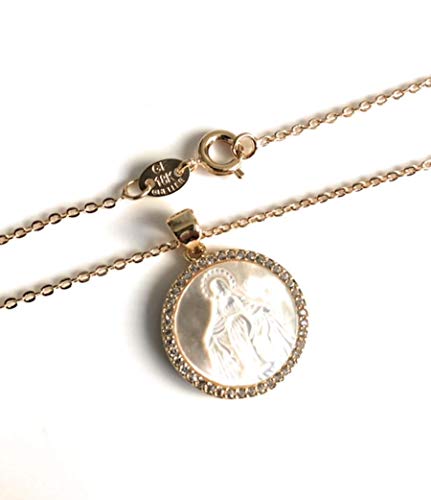 Minimalist Blessed Mother of Pearl Medal 17 Inches Necklace Virgen de la Milagrosa