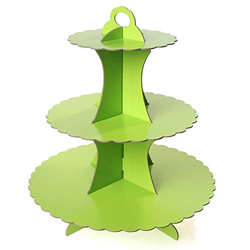 FLYOME 3-Tier Cupcake Stand Cardboard, Round Dessert Tree Display Tower, Universal for Christmas, Weddings, ,Birthdays, Parties, Green