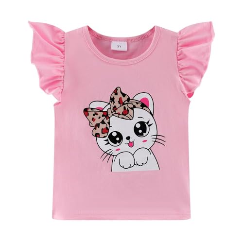 Image of Girls Skirt Set 2 Piece Outfit Toddler Summer Clothes Ruffle Sleeve T-Shirt Bow Knot Tutu Skirt Outfit Set