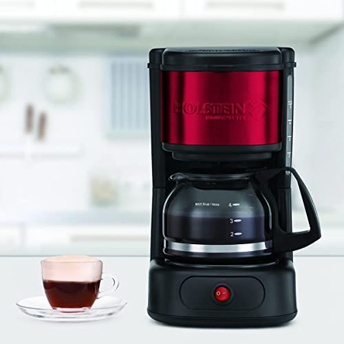 Holstein Housewares 5 Cup Coffee Maker, Black/Metallic Red - User Friendly One-Touch Operation #TOP4