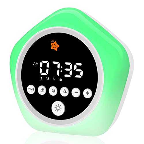 Kids Alarm Clock, Ok to Wake Clock for Kids, Toddler Sleep Training Alarm Clock with Red Green Light, Teaches Time Management & Bedtime Routine, Perfect Clock Gift for Kids