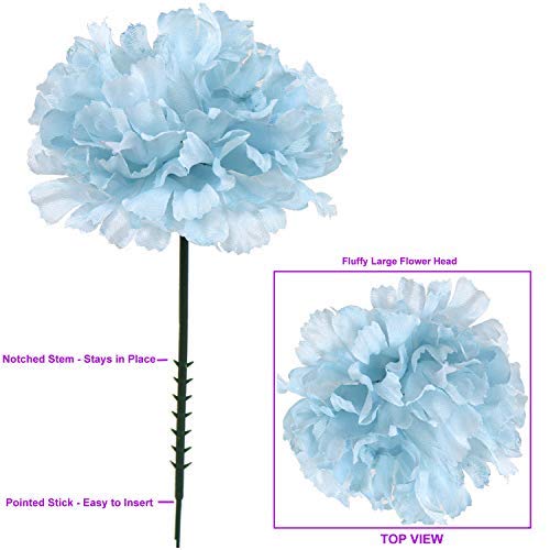 Larksilk Blue Silk Carnation Picks, Artificial Flowers For Weddings, Decorations, Diy Decor, 100 Count Bulk, 3.5" Carnation Heads With 5" Stems #TOP5