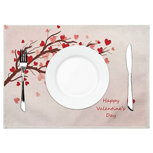 Valentine’s Day Placemats Set Of 4, Valentines Tree Heart Place Mats Valentines Table Mat Placemat Heat Resistant Non Slip Line For Wedding Party Mother's Day Valentine’s Day Decor 18" X 12" #TOP1