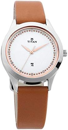 TITAN Sparkle Leather Strap Analog Date Function Watch for Women