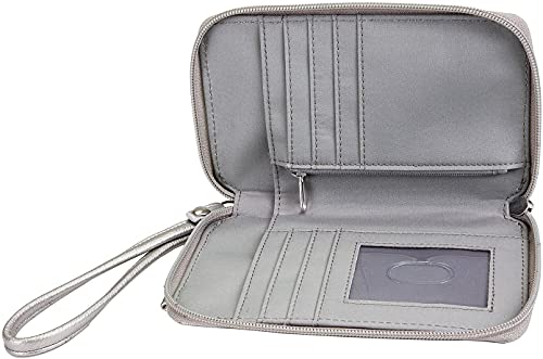 MUNDI Jacqui Vegan Leather RFID Womens Crossbody Cell Phone Purse Holder Wallet (Pewter)