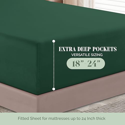 Elegant Comfort Luxurious 1500 Premium Hotel Quality Microfiber 4-Piece Sheet Set, 18-24 Inches Deep - Extra Deep Pocket Sheets - Ultra Soft 4PC Deep Pocket Sheets, Queen, Hunter Green