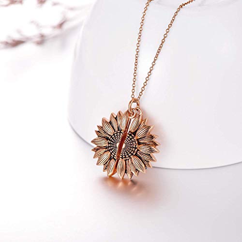Sterling Silver Sunflower Locket Necklace You Are My Sunshine Engraved Pendant Necklaces Jewelry Gift For Her (Rose Gold) #TOP2