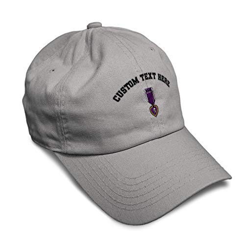 Custom Soft Baseball Cap Army Military Purple Heart Embroidery Insignias Twill Cotton Dad Hats for Men & Women Buckle Closure Light Grey Personalized Text Here