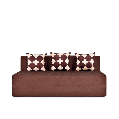 Image of Three Seater Sofa Cum Bed 5x6 Ft with Soft Foam Cushioning, Comfortable Foldable Sofa Bed for Living Room, Bedroom, Guest Room & Office(Brown)
