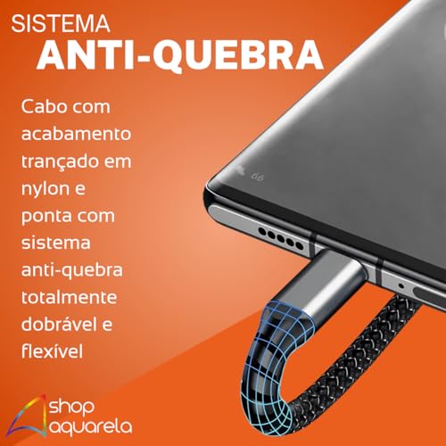 Cabo Carregador USB 3 em 1 Turbo 100W Display LED Trançado compatível com iPhone/Tipo C/Micro-USB