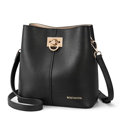 BOSTANTEN Crossbody Bucket Shoulder Bags for Women Vegan Leather Purse Cross Body Handbag Multiple Pockets Black by BOSTANTEN - Used condition - US$19.89
