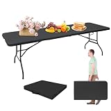 Picture of LSKSSNG Portable 8Ft Folding Table, Heavy Duty Plastic Fold-in-Half Utility Foldable Dining Table, Multi-Purpose Plastic Folding Table with Carrying Handle for Camping and Party Indoor/Outdoor (Black)