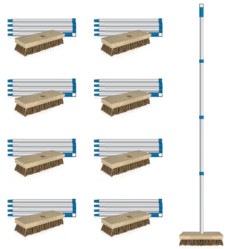 LOLA Deck Scrub Brush, 9" x 3.5" Head w/Palmyra Bristles for Outdoor Cleaning, Removes Dirt & Grime from Patios, Decks, Grout, 9 Pack