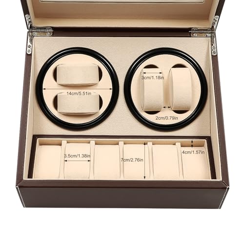 Hanmorfarbi Automatic Watch Winder, 4+6 Automatic Watch Winder Storage Display Case Watch Winder Box, Brown Leather, Clockwise/Counterclockwise,Watch Box