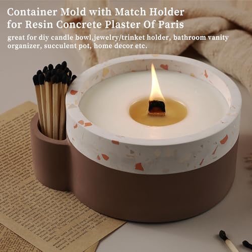 Wehous Large Candle Holder Silicone Resin Concrete Cement Mold, Unique Candle Vessels Jewelry Holder Round Container Jar Box Bowl for DIY Storage Craft Decor