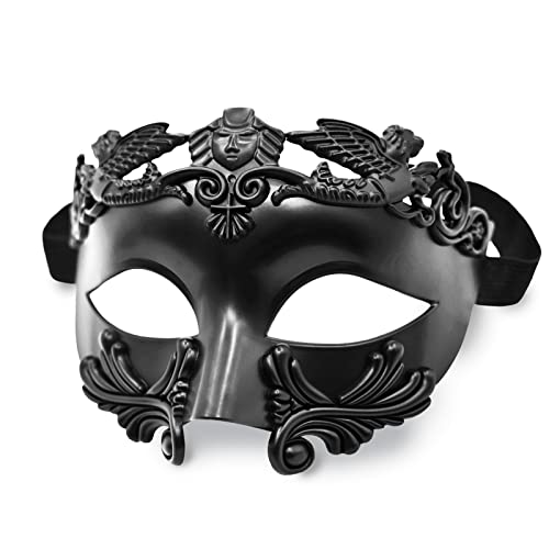 MYSEUNI Czarna maska maskaradowa dla mężczyzn - grecka rzymska maska wenecka maska Mardi Gras