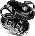 Open Ear Headphones, Bluetooth 5.4 Earbuds, 50H, Air Conduction Ear Buds, HD Stereo Bass Over Ear Earphones with Earhooks, Ultra-Comfort Secure Fit, IPX7 Waterproof Ear buds for Working Sports, Black
