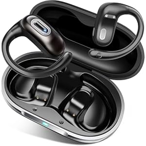 Open Ear Headphones, Bluetooth 5.4 Earbuds, 50H, Air Conduction Ear Buds, HD Stereo Bass Over Ear Earphones with Earhooks, Ultra-Comfort Secure Fit, IPX7 Waterproof Ear buds for Working Sports, Black
