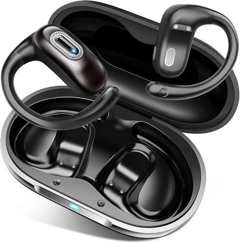 Open Ear Headphones, Bluetooth 5.4 Earbuds, 50H, Air Conduction Ear Buds, HD Stereo Bass Over Ear Earphones with Earhooks, Ultra-Comfort Secure Fit, IPX7 Waterproof Ear buds for Working Sports, Black