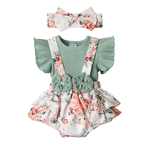 Image of MBZJSDKHLK Newborn Baby Girl Clothes Romper Ruffle Short Sleeve Ribbed Tops Summer Infant Outfits Set