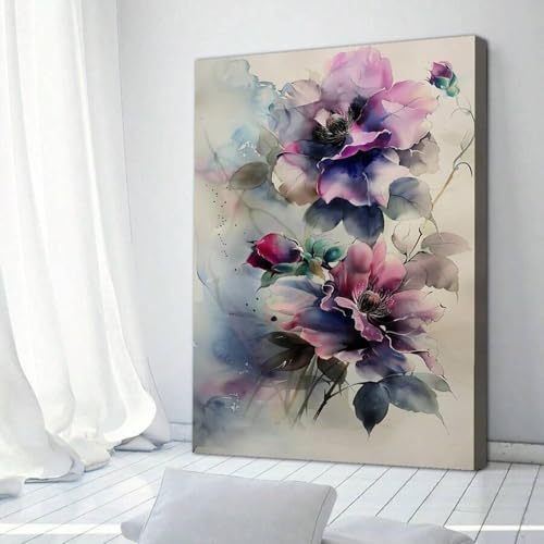 Toile murale fleurs roses violettes 50x70cm XINBAO décoration moderne