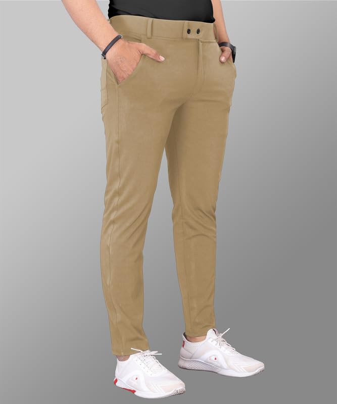 Image of COMBRAIDED Men's Slim Fit Stretchable Casual Trousers | Stylish Lycra Blend Pants for Office, Party