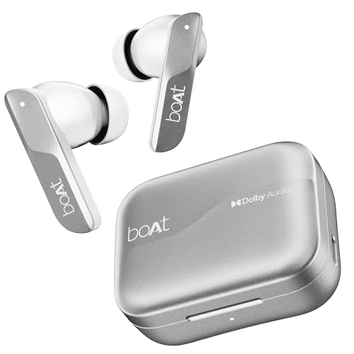 Boat Airdopes 800, Dolby Audio, Adaptive EQ by Mimi, 4Mics AI ENx, App Support, Fast Charge, IPX5, v5.3 Bluetooth TWS in Ear Earbuds Wireless Earphones with mic (Interstellar White)