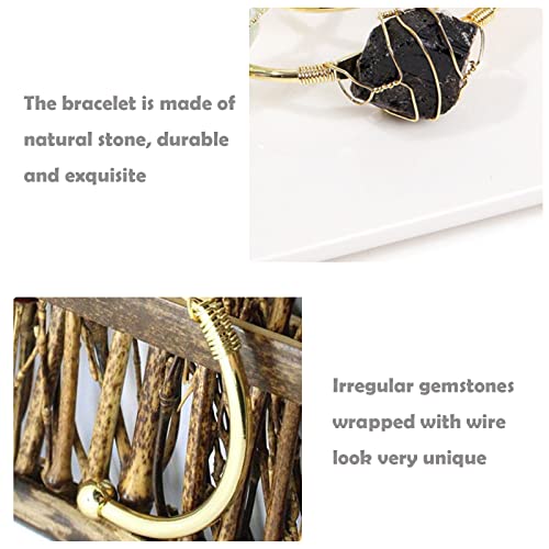 Goxozzy Black Tourmaline Bracelet, Healing Stone Cuff Bangle Irregular Natural Crystal Bracelet Gold Plated Gemstone Quartz Open Bangle Bracelet For Womens Teen Girls (Black Tourmaline) #TOP3
