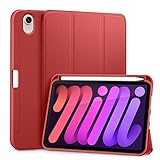 DTTO for iPad Mini 7th (A17 Pro) /6th Generation Case, iPad Mini 7 Case 2024 / Mini 6 Case 2021 8.3 Inch with Pencil Holder, Trifold Stand Smart Case with Soft TPU Back, Red