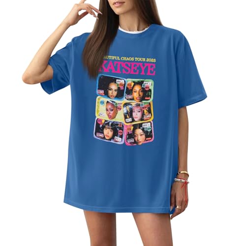 Katseye Merch Shirts for Women Pinky Up Album Katseye Merch Beautiful Chaos Fans Gifts T-Shirt Graphic Tees Crewneck Short Sleeve Tops Blues M