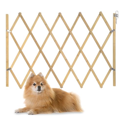 Expandable Wooden Dog Gate Retractable Accordion Pet Gate Small Medium Pet Dog Fence Safety Protection for Doorway Stairs Patio Garden Lawn