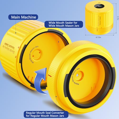 Electric Mason Jar Vacuum Sealer Kit for Wide Mouth and Regular Mouth Mason Jar - Yellow