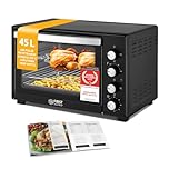 TZS First Austria - Mini-Four 45L 2000W - Four à pizza avec température jusqu'à 230°C et revêtement antiadhésif - Avec minuteur de 60 min, 4 hauteurs d'insertion, plaque, grille & tournebroche rotatif