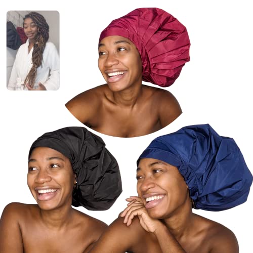 Bonnet de douche géant noir TTAT lavable pour tresses et dreadlocks - 3