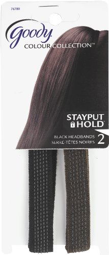 Goody Colour Collection Metallic Headwrap, Stay Put Hold, Black, 2 Count