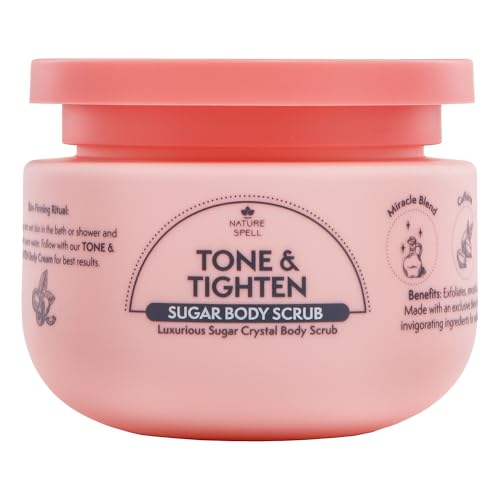 Nature Spell Tone & Tightening Body Sugar Scrub, Exfoliator for Skin Elasticity, Infused with Hyaluronic Acid, Plant Collagen & Ginseng, Vegan, 300g