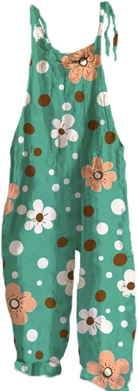 Womens Jumpsuits Vintage Floral Printed Plus Size Spaghetti Strap Rompers Wide Leg Summer Overalls