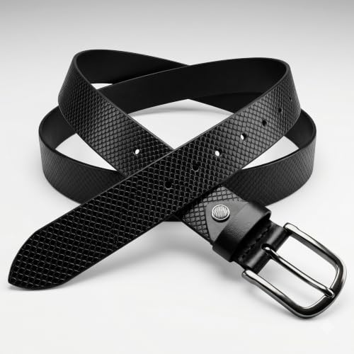 Image of Genuine Leather Belt for Men - Premium Formal & Casual Belt with Metal Buckle - Durable Adjustable Waist Belt for Jeans, Trousers & Office Wear