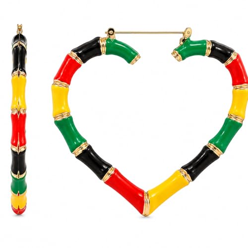 Colorful Bamboo Hoop Earrings for Women Enamel Statement Hoops Holiday Outfit Jewelry for July 4th...