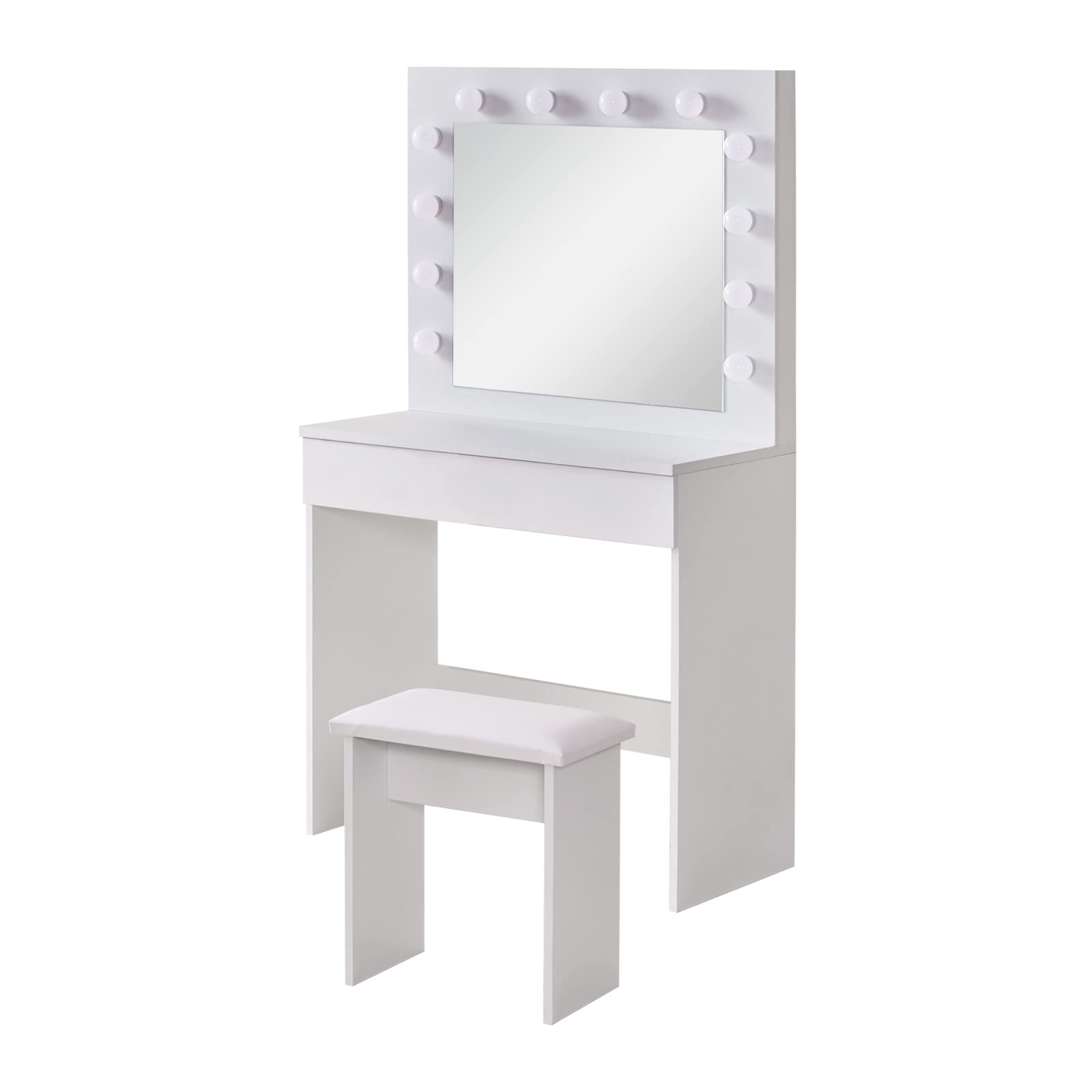 LEMROE Toeletta bianca con 1 grande cassetto e sgabello, tavolo da trucco con luci LED Hollywood, mobili per la casa e la camera da letto (bianco, 1 cassetto)
