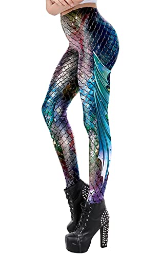 Pantalones Largos Estampado de Carton Cráneo Sirena Legging Elástico para Mujer Disfraces...