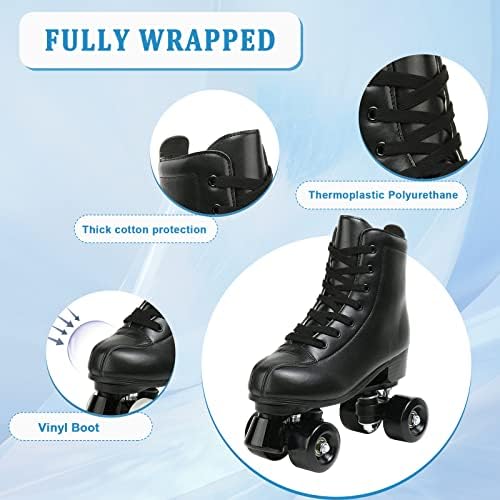 jessie Leather Roller Skates Roller Skates for Women Outdoor and Indoor Adjustable Four-Wheel Premium Roller Skates for Women Men Boys and Girls (Black wheel,7.5) - 2