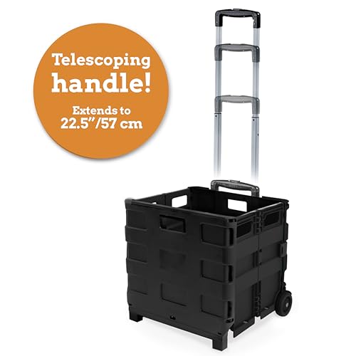 Inspired Living Collapsible Ultra-Slim Pack-N-Roll, 2 Wheel Utility Cart , With Telescopic Handle - Super Strong up to 80 Lbs Load Capacity, Black - Thumbnail 4