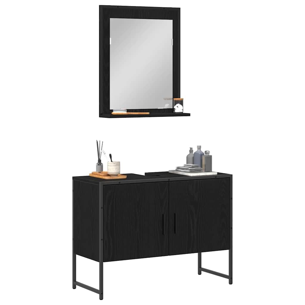 Juego Muebles de baño 2 piezas Negro Madera procesada