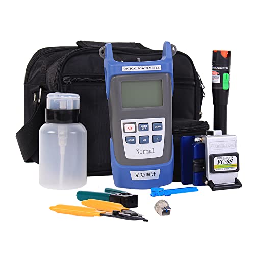 30KM FTTH Glasfaser-Werkzeug-Set, 18-in-1 mit neuem optischen Leistungsmesser und visuellem Fehlersuchgerät und Kabelschneider, Abisolierwerkzeug, 6C Faserspaltung Cover