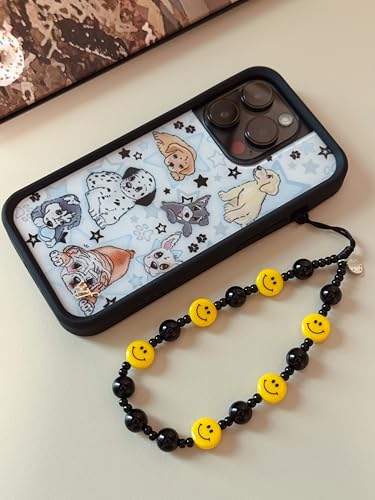 Drawwind Phone Charm Beaded Wristlet Strap Universal Cell Phone Lanyard Cute Bracelet Wrist Strap Beaded Chain String Handmade Accessories for Case Camera Bags (Yellow Smiles)