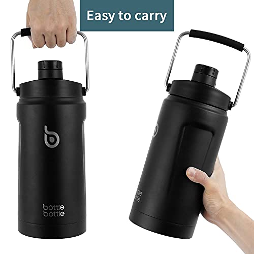 Bottlebottle Bottle Bottle Insulated Water Bottle 64 Oz With Straw And Dual-Use Lid Half Gallon Water Jug Vacuum Stainless Steel For Workout And Sports Insulated Beer Growler With Handle(Black) thumb #4