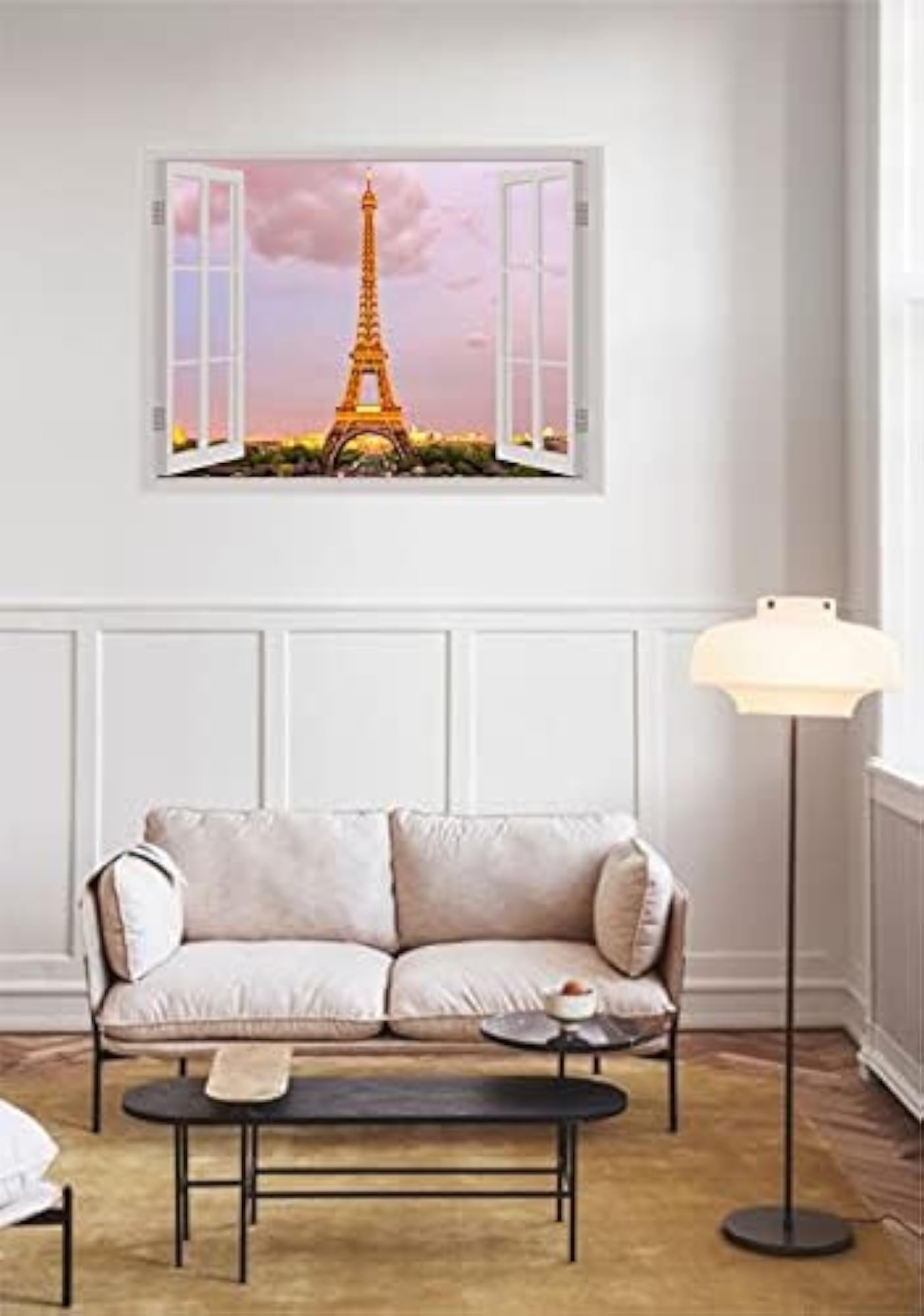 Colorful Eiffel Tower Window Illusion Wall Sticker